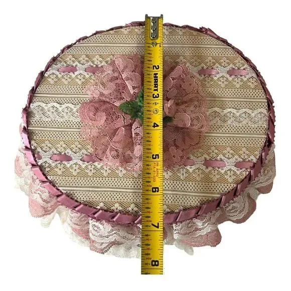 Victorian Handmade Lace Sewing Notions Trinket Box Jewelry VTG 8" Granny Core - Picture 12 of 12